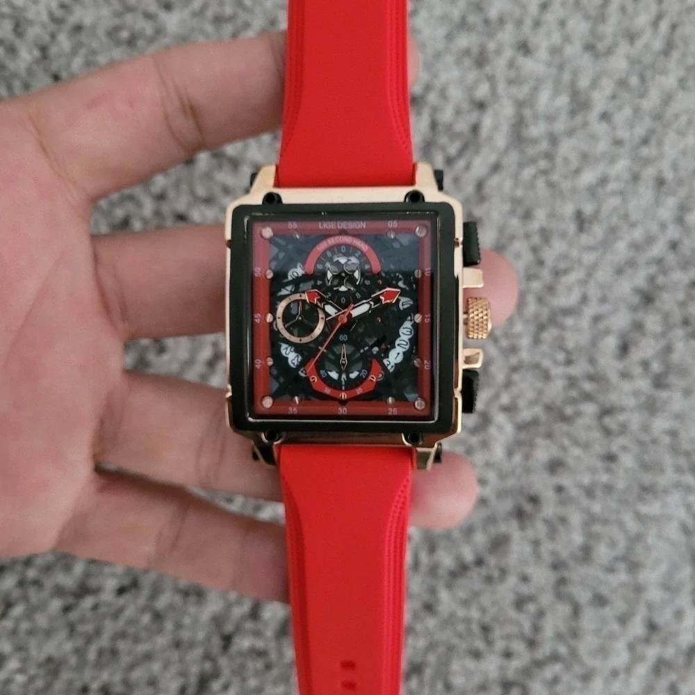 LIGE‎ New Fashion Chronograph Square Dial Watch for Men